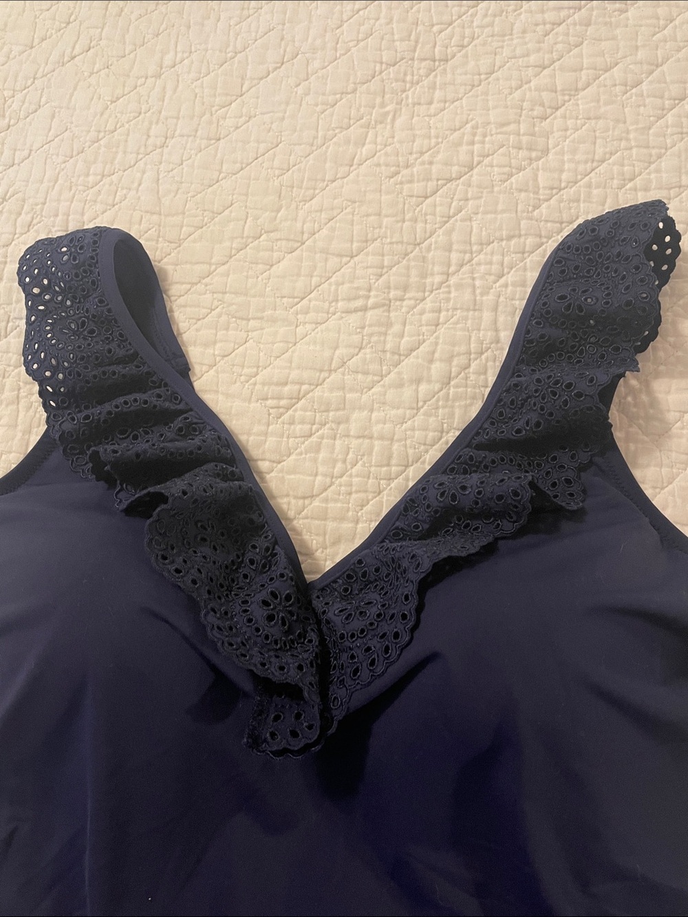 Lands' End Navy One-Piece Swimsuit with Eyelet Ruffle Straps - Picture 3 of 5